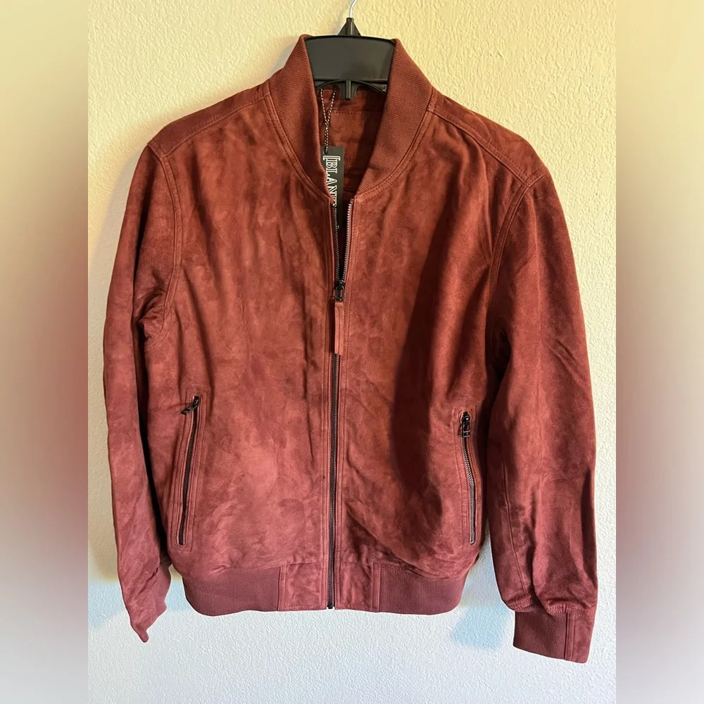 🌟 Sleek Burgundy 100% Goatskin Suede Bomber Jacket by Blank NYC 🌟